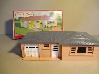 Vintage Plasticville Ranch House (1603),  Salmon Sides,  Gray Roof,  White Sides,  Box