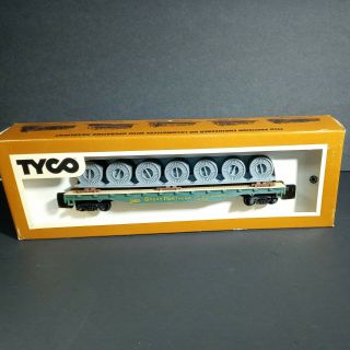 Tyco - Flat Car 50 Foot W/ Cable Reel Load - Great Northern 335a:300 W/orig Box