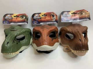 Jurassic World Orange Velociraptor And Brown And Green T - Rex Masks Set Of 3