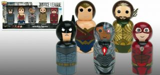 Pin Mate Wooden Figure Dc Justice League Set Of 5 Batman,  Flash,  Wonder Woman