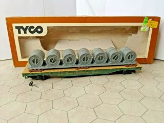 Tyco - Flat Car 50 Foot W/ Cable Reel Load - Great Northern 335a:300