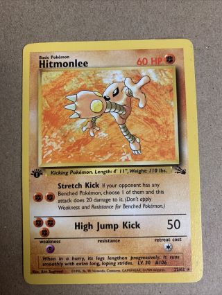 Pokemon Fossil 1st Edition Hitmonlee 22/62 Rare Pl See Photos