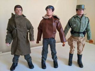 Vintage Action Man 3 Figures,  Flocked Hair,  Gripping Hands 1970 