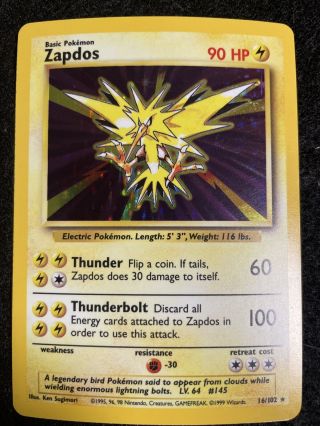 Zapdos Holo Rare Base Set - 16/102 Pokemon Card - Light Play Card