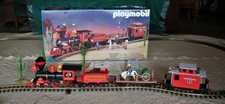 Vintage Playmobil Pacific Railroad Western 4034 Train Set Box 4033 W/transformer