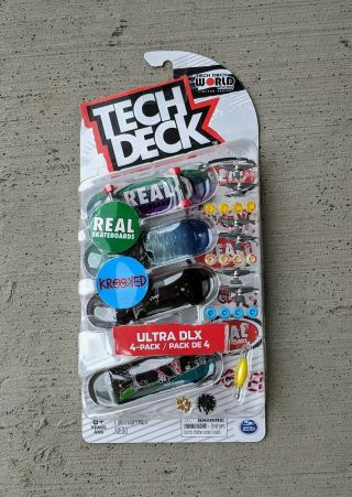 Tech Deck World Edition Real Krooked Ultra Dlx Fingerboard Skateboard 4 Pack Nip