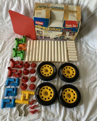 Vintage 1986 Playskool Pipeworks 1000 Basic Set Near Complete Box Building Toy