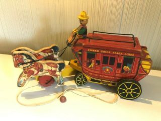 Vintage Fisher Price Stage Coach Gold Star Stage Line Pull Toy 1954 - -