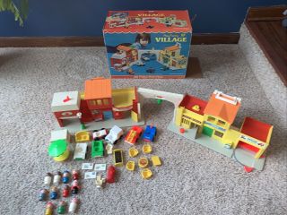 Vintage Fisher Price Play Family Village Playset With Orginal Box