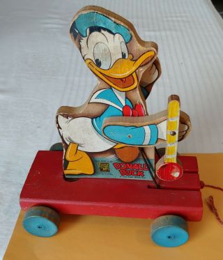 Vintage 1948 Fisher Price Donald Duck Drum Major Pull Toy Scarce