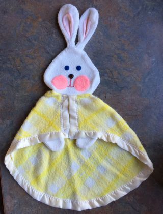 Vintage Fp Fisher Price Yellow Plaid Bunny Security Blanket 441 442 443 Vgc