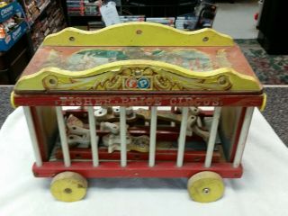 Vintage Fisher Price Wood Circus Train Toy With 6 Accessories