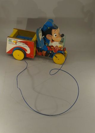 Vintage Mickey Mouse Fisher - Price Safety Patrol Pull Toy With Siren