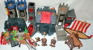 Vintage Geobra Playmobil Knights Kings Medieval Castle Toy Catapult Viking Ship