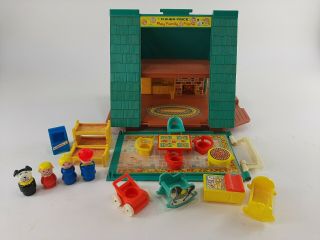 Vintage Fisher Price A - Frame 990 With Furniture & Little People Family
