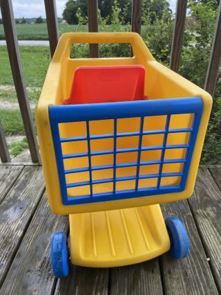 VINTAGE LITTLE TIKES ' Lil Shopper Yellow Blue Red Grocery Store Shopping Cart 2
