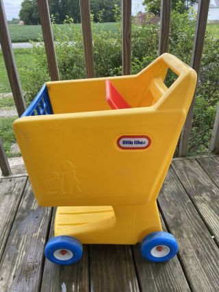 VINTAGE LITTLE TIKES ' Lil Shopper Yellow Blue Red Grocery Store Shopping Cart 3