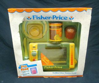 Nrfb Vtg 1987 Fisher Price Fun With Food Golden Glow Toaster Oven Play Set