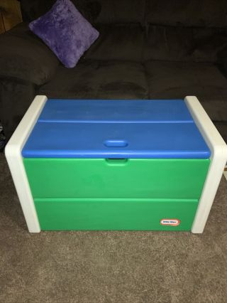Little Tikes Toy Box Chest Green Blue White Plastic Tykes Retired Vintage 1990s