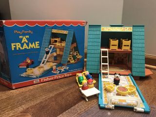 Vintage Fisher Price A Frame House & Accessories 990 Near Complete