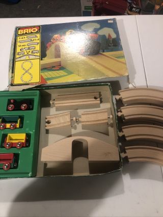 Vintage Brio Wooden Train Toy Set 33125 Train Cars Track Bridge Complete