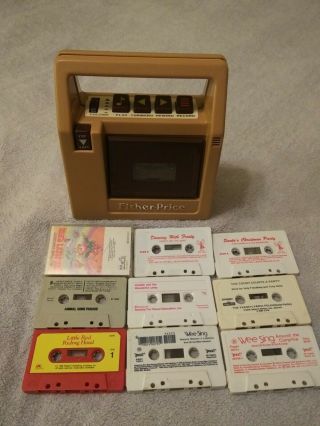 Vintage 1980 Fisher Price Cassette Tape Player Recorder Mod 826 With 9 Tapes