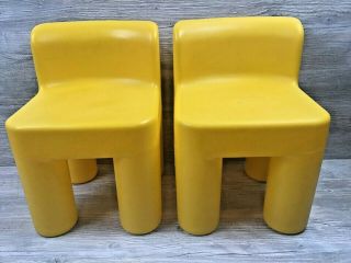 Pair (2) Little Tikes Child Size Chunky Yellow Plastic Chairs
