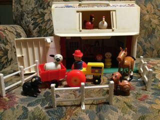 Vintage Fisher Price 1967 Barn (915) With Barn Animals,  Tractor,  And People