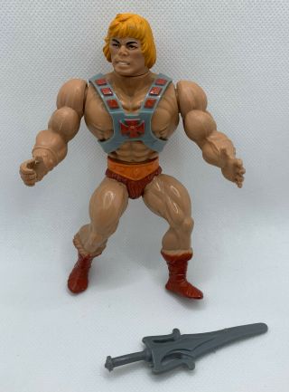 He - Man 1981 Masters Of The Universe Figure W/ 8 Back Short Strap Armor & Sword
