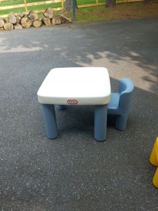 Vintage Little Tikes Table With Drawers And Chair Blue White Rare