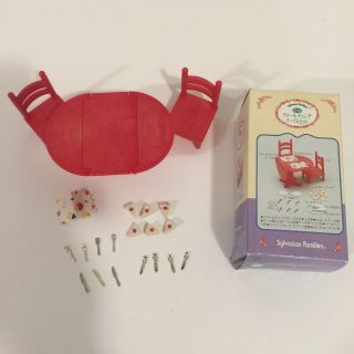 Vintage Sylvanian Families Japanese Red Table And Chairs Furniture