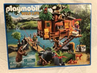 Playmobil Wildlife Adventure Tree House 5557 Forest Animals Bridge Fish Bear