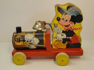 Vintage Fisher Price Mickey Mouse No.  485 Choo - Choo Train Wood Pull Toy Zt2 - 3