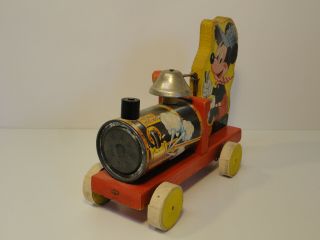 Vintage Fisher Price Mickey Mouse No.  485 Choo - choo Train Wood Pull Toy ZT2 - 3 2
