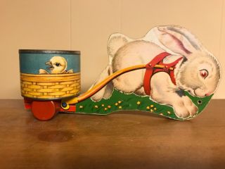 Vintage Fisher Price Toys No.  5 Rabbit Pullcart Baby Chicks Antique Wood