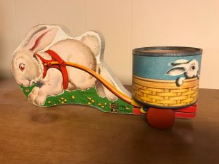 Vintage Fisher Price Toys No.  5 Rabbit Pullcart baby chicks Antique Wood 2
