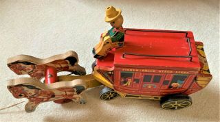 Vintage Fisher Price Wood Pull Toy Stage Coach