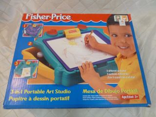 Fisher Price 3 - In - 1 Portable Art Studio Box With Chalk 1996 Kids Craft