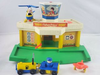 Vintage Fisher Price Little People Airport Playset 2502 - 1980 Plane Helicopter
