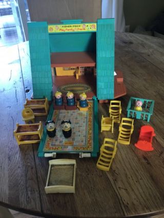 Vintage Fisher Price Little People A - Frame With Some Accessories
