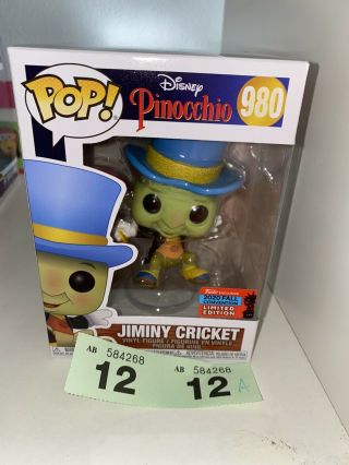 Funko Pop Disney Jiminy Cricket 980 Pinocchio Nycc 2020,  Pop Protector (12a)
