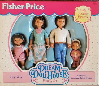 Vintage Fisher Price Dream Dollhouse Family Set Mom Dad Sister & Baby Girl 1995