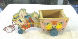 Rare Old Vintage Fisher Price Running Bunny Cart 312 1960