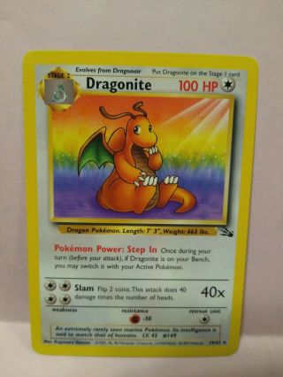 1999 Pokemon Card Dragonite 19/62 Nm Non Holo