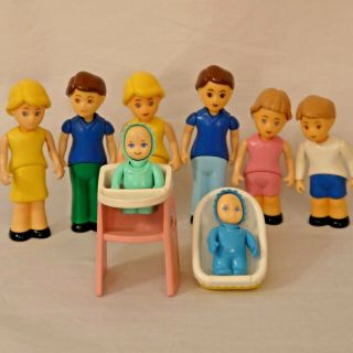 Vintage Little Tikes Blue Roof Dollhouse Family: Dads Moms Girl Boy Babies,
