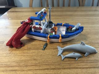Playmobil 5131 Fishing Boat Complete With Dolphin Baby