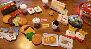 Mcdonalds Pretend Play Food Set In Clear Back Pack 2001 French Fries,  Drinks