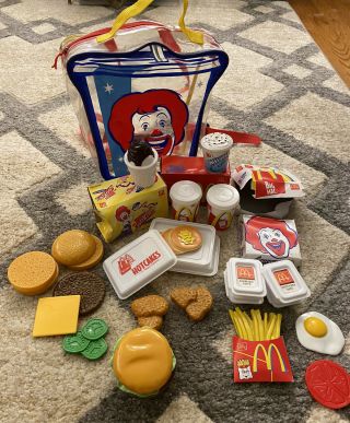 Mcdonalds Play Food Set In Ronald Mcdonald Clear Backpack Vintage Kids