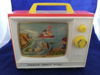 Vintage 1966 Fisher Price Toys Giant Screen Music Box Tv Two Tunes Tv,