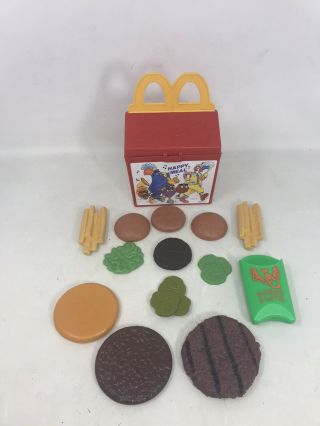 Vtg Fisher Price Mcdonalds Happy Meal Box Toy Fries Hamburger Play Food 1989